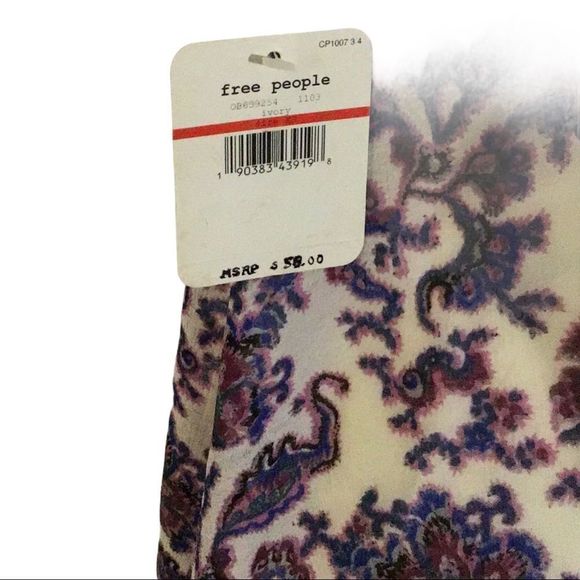 FREE PEOPLE Top Paisley V-Neck w/ Lace trim Adjustable Spaghetti Straps Size XS - Picture 6 of 6